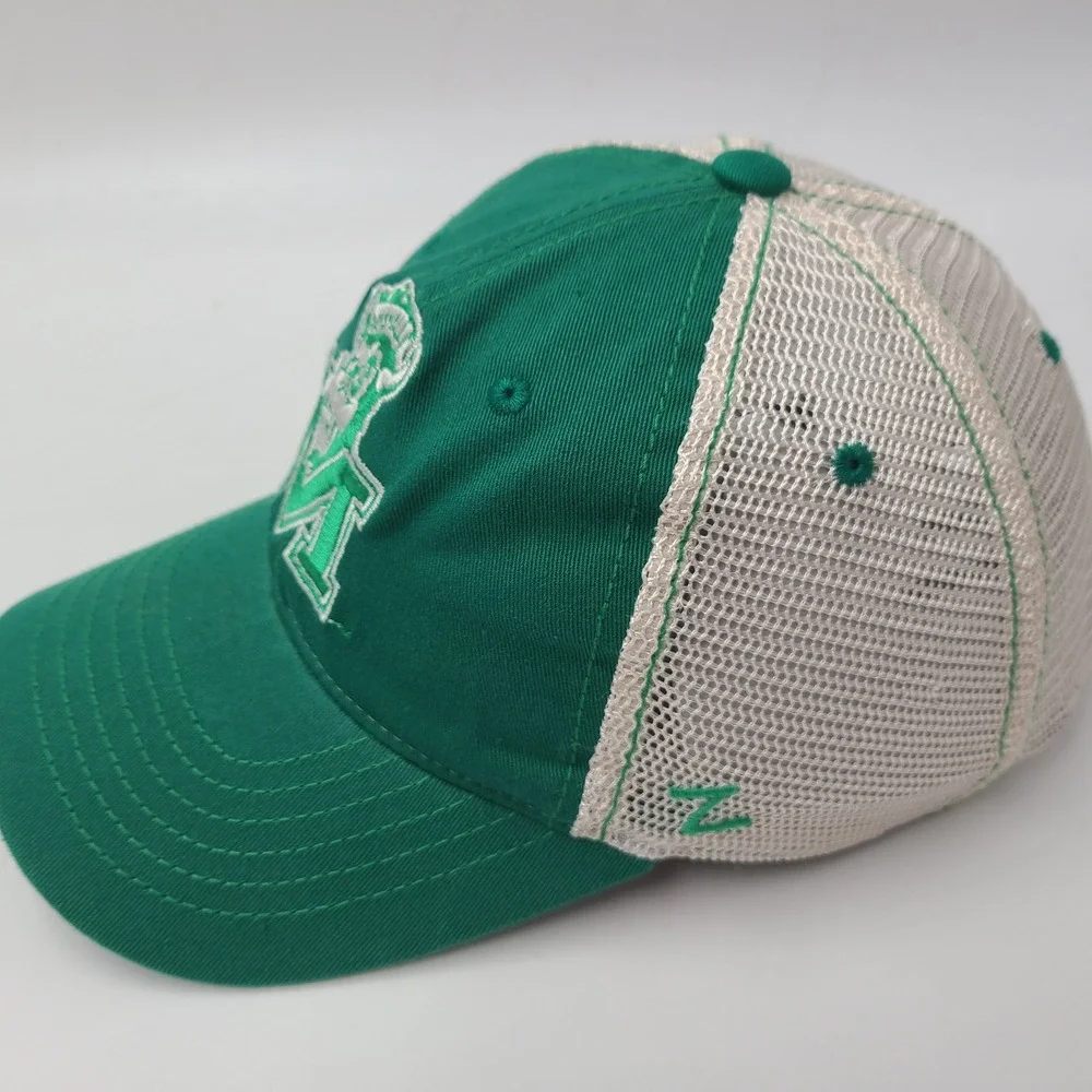 Marshall Thundering Herd Hat Snapback Trucker‎ Mesh Zephyr Green Beige NCAA Men